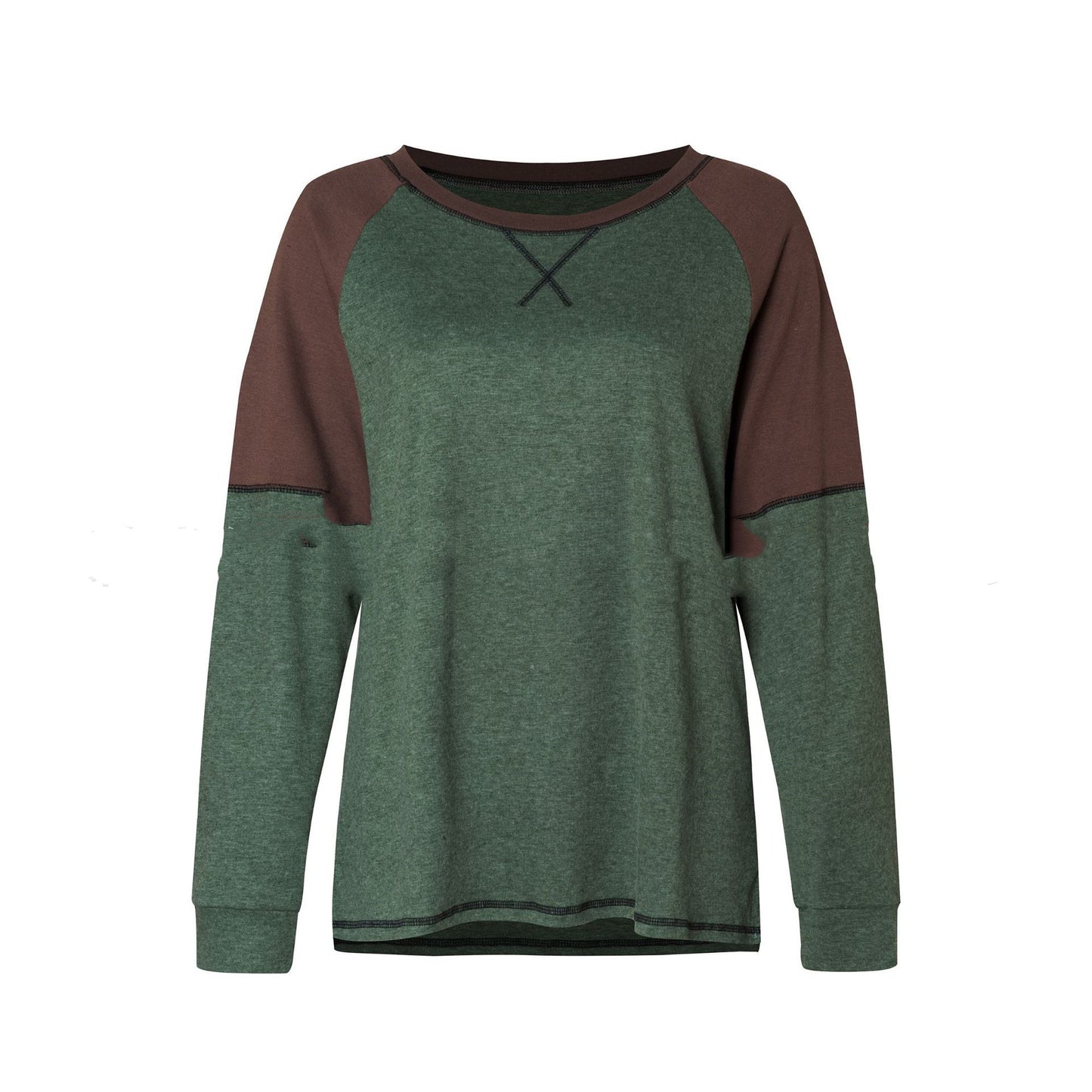 Long Sleeve Stitching Round Neck Casual T-shirt Loose Ladies Top