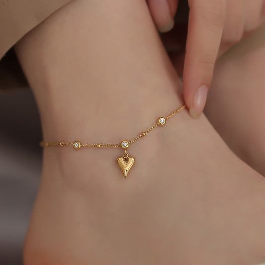 New 18K Gold Love Crystal Anklet Female Ins