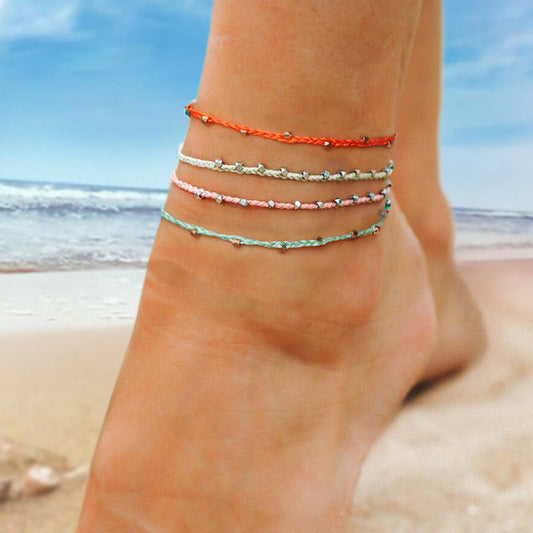 Color waterproof wax thread braided anklet