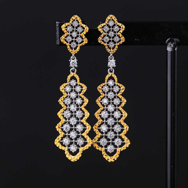 Gold Plated Micro Zirconia Lace Earrings In S925 Silver