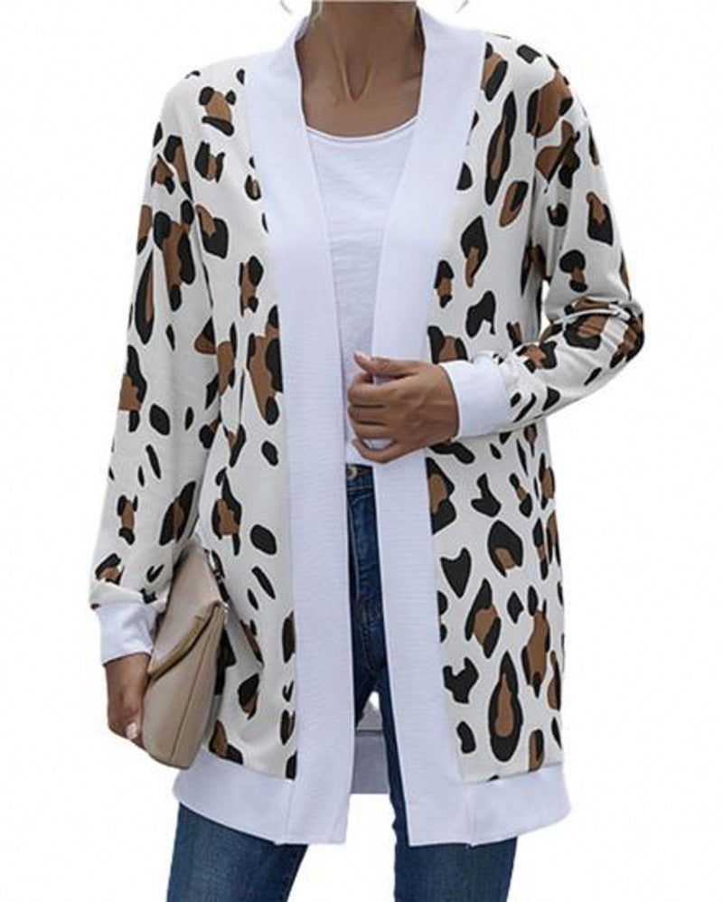 Women's Christmas Print Contrast Design Long Sleeve Cardigan