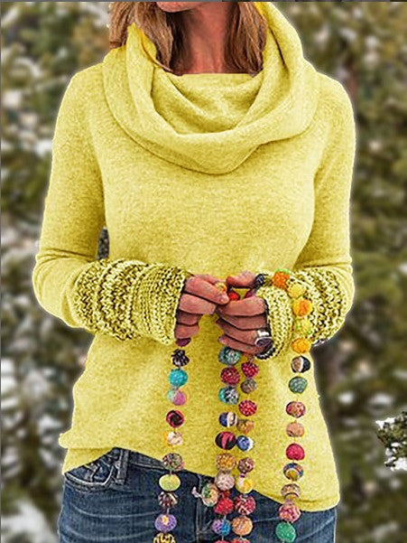 Scarf collar solid color sweater