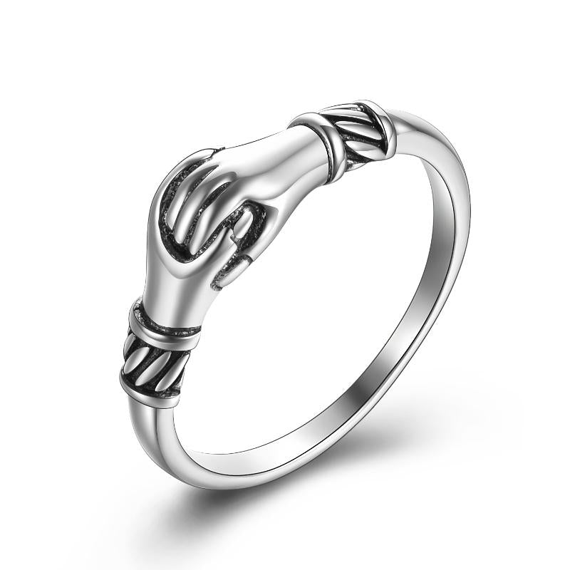 Sterling Silver Oxidized Hand-in-hand Size 6 Ring For Women And Men