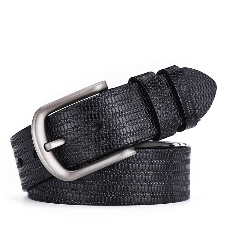 All-match men's two-layer cowhide embossed belt