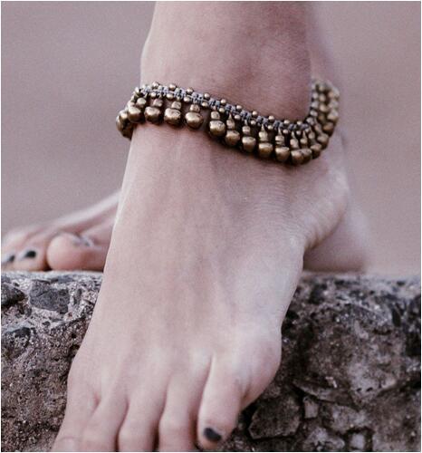 Hand-woven tether bell anklet