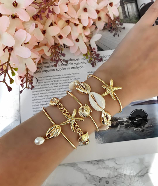Starfish shell pearl combination bracelet