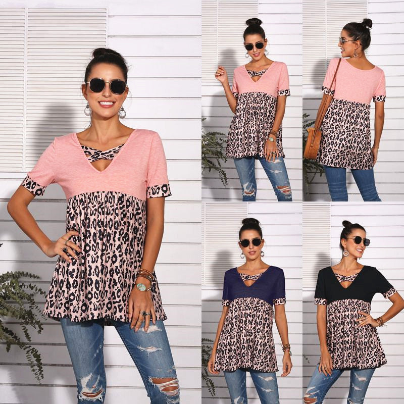 Leopard stitching short sleeves