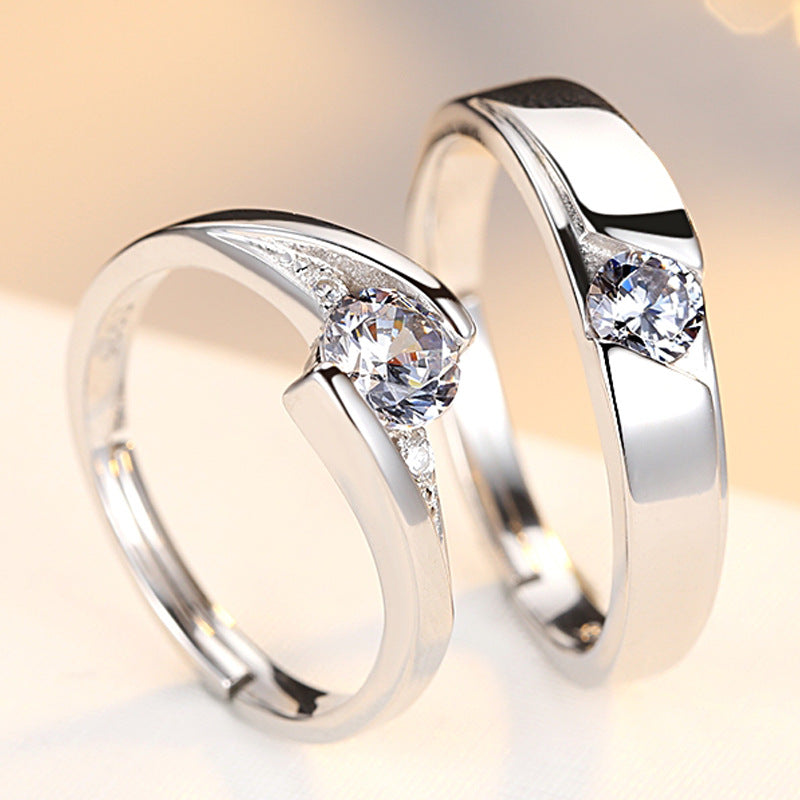 Simulation Diamond Ring Couple Rings A Pair of Live 925 Silver Men and Women Marriage Rings Lettering Rings Diamond Rings