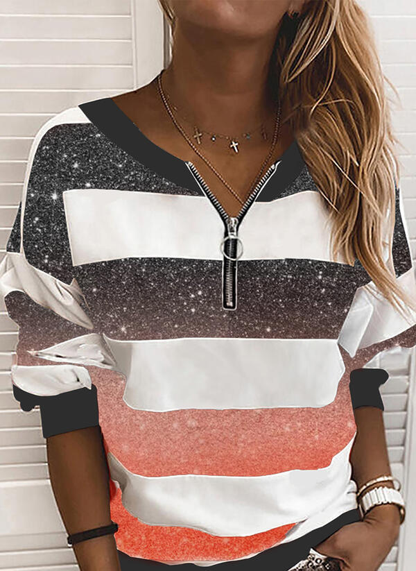 Gradient Stripes Print Women's Long-sleeved Top