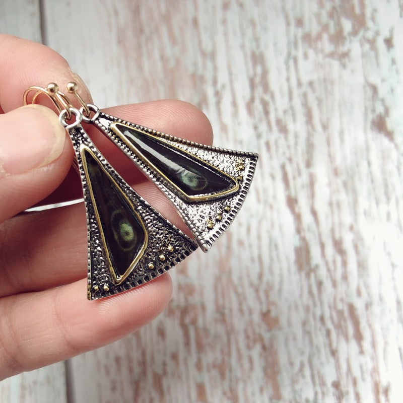 Creative triangle fan-shaped colored glass earrings