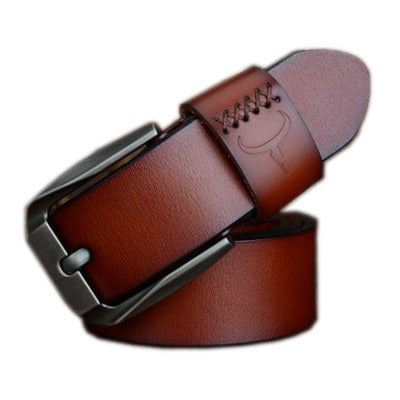 Leather men's pin buckle belt