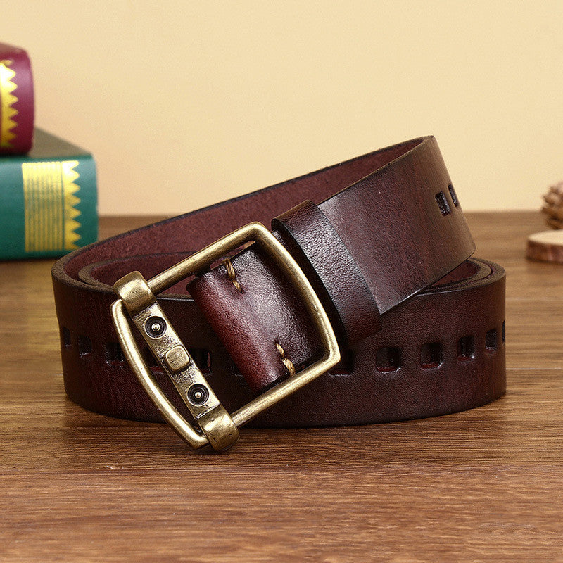 Personality Leather Pure Copper Cowhide Youth Retro Handmade Youth Belt