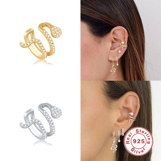 S925 Sterling Silver Single Snake Creative Double Ear Clip