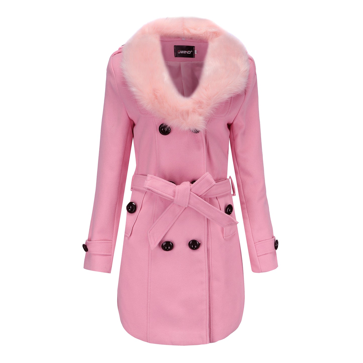 Woolen Coat Mid Length Women's Trench Coat With Large Fur