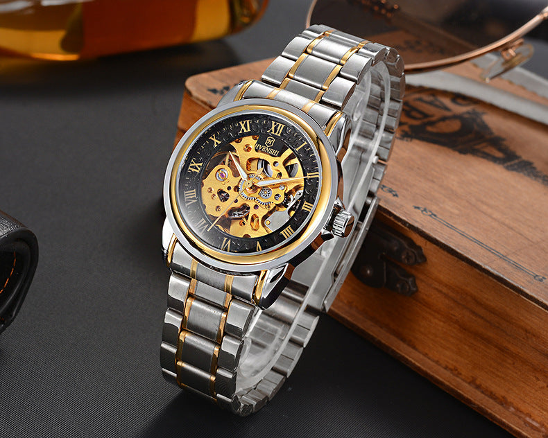 Double-sided hollow automatic mechanical watch