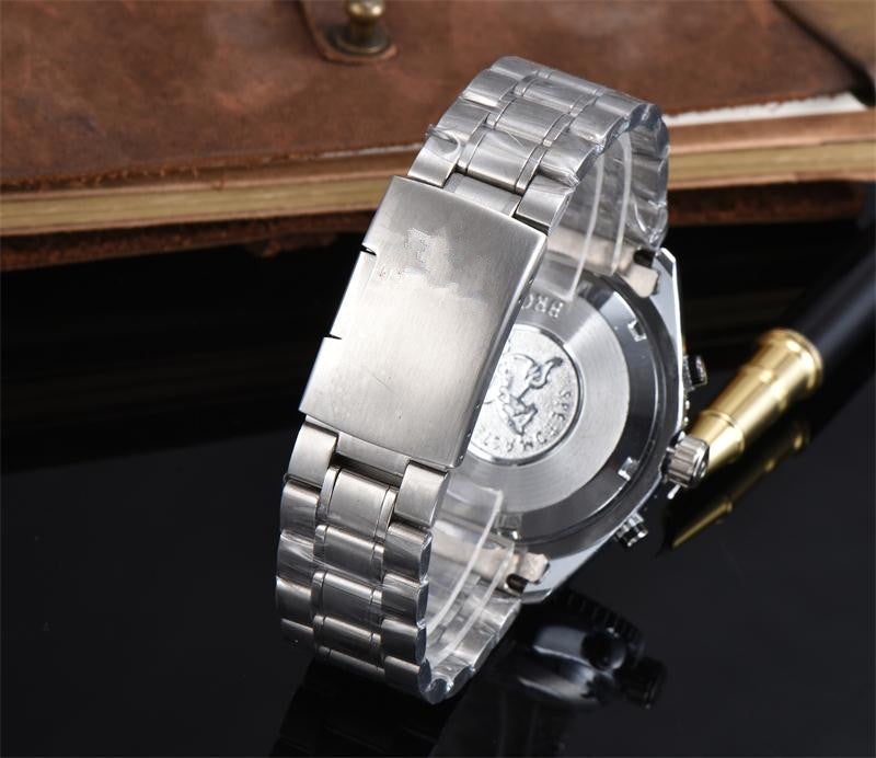 Foreign trade factory spot wholesale 5 needle quartz running stopwatch black casual men's European round watch
