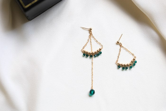 Emerald Asymmetric Stud Earrings