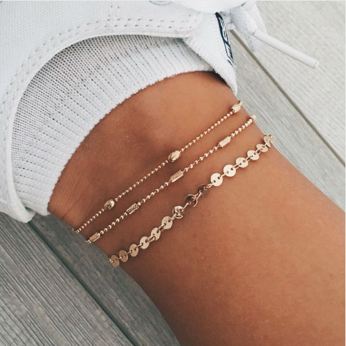 3-layer sequin chain anklet set