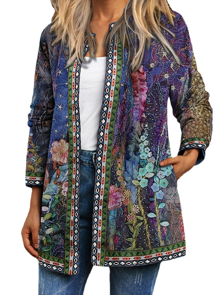 Vintage Ethnic Printed Long Sleeve Coat