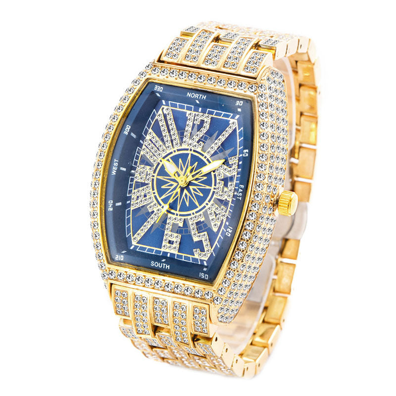 Fashion Personality Full Diamond Barrel Digital Men's Watch