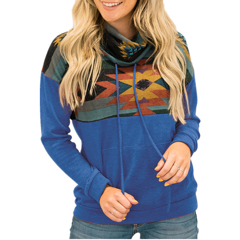 Sun Totem Printed Ethnic High-neck Hooded Sweater