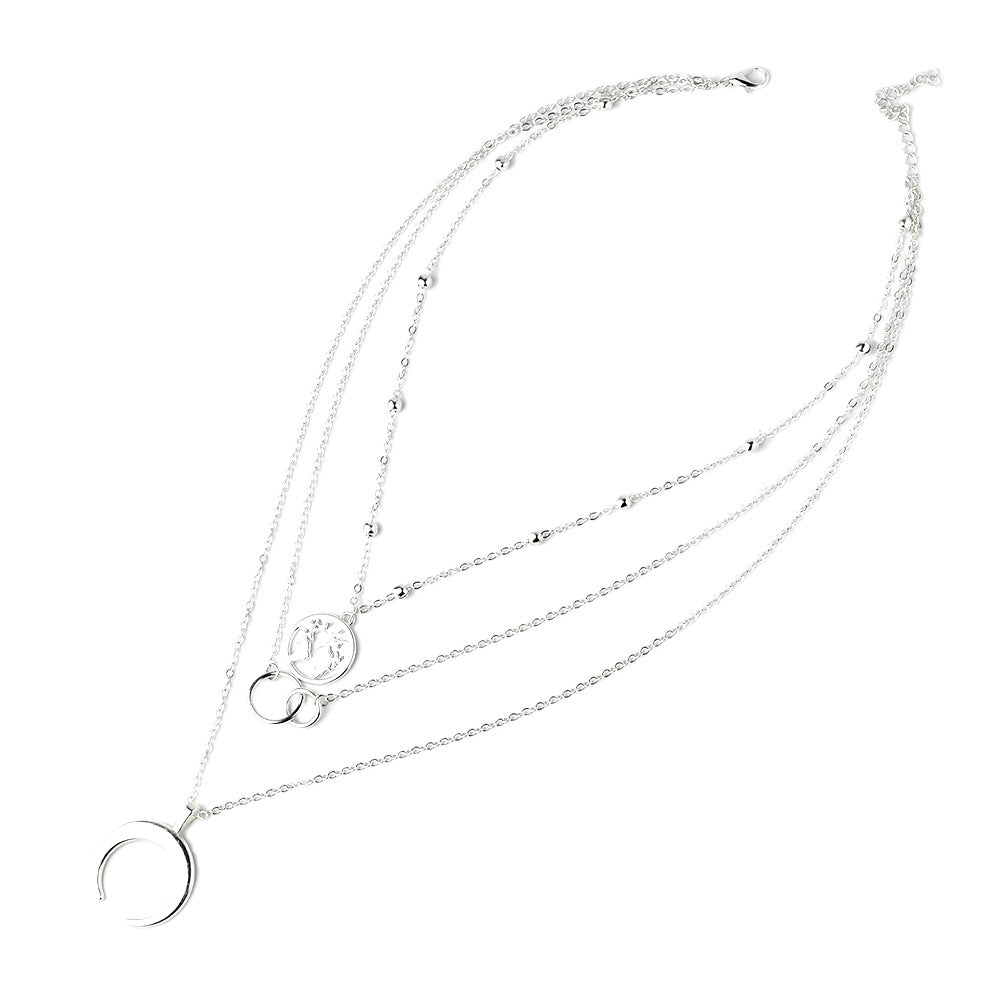 Ladies Fashion Multilayer Moon Map Necklace
