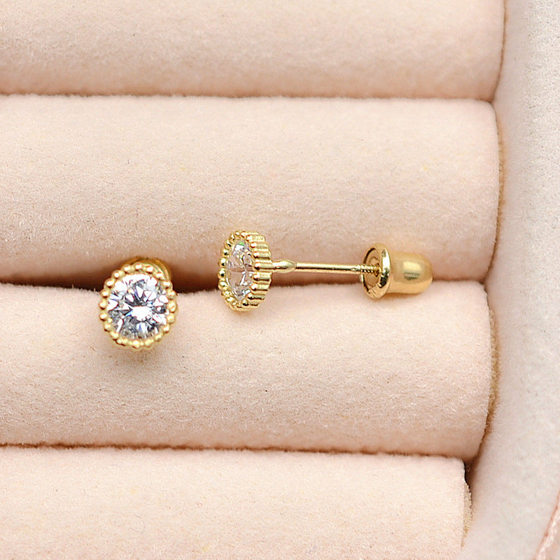 Gold Jewelry Elegant Round Diamond Screw Earrings