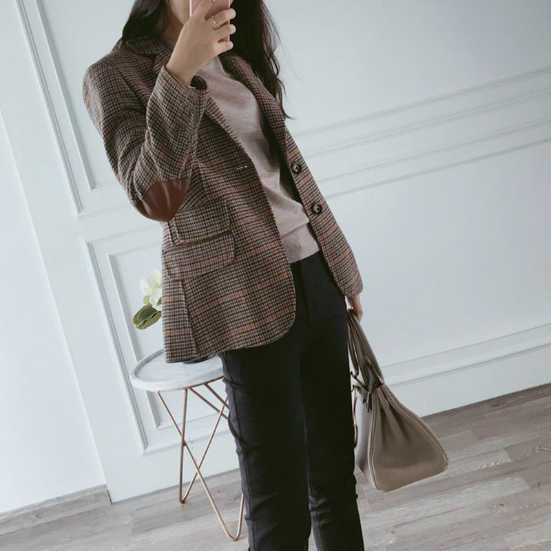 Woolen plaid small suit women jacket