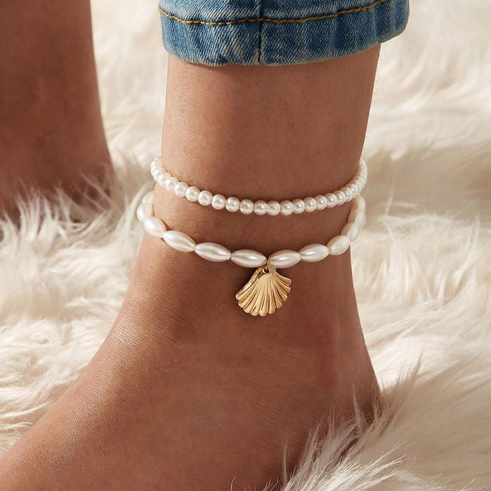 New female simple pearl shell anklet