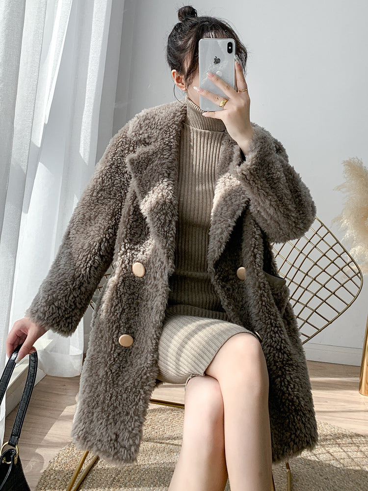 Loose Casual Lamb Fur Coat And Wool One