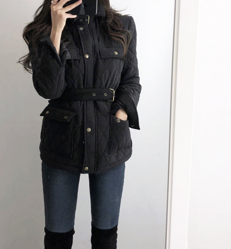 Women's Autumn And Winter Black Jacket Padded Thick Slim Coat