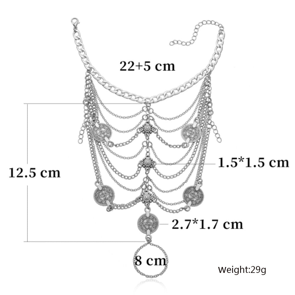Multilayer Metal Chain Anklet Personality Retro Coin Set