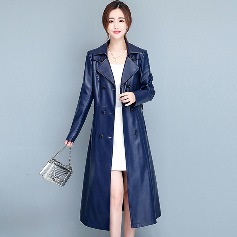 Women's Mid-length Slim Genuine Leather Jacket