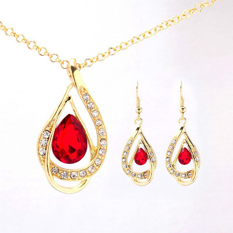 Double Drop Crystal Earrings Necklace