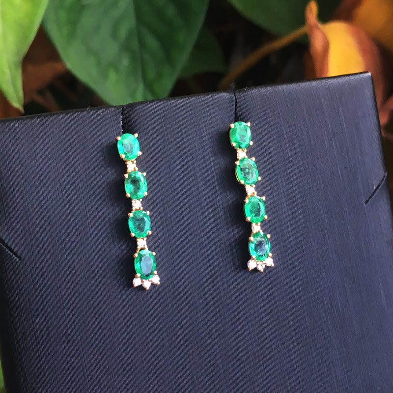 Natural Emerald Stud Earrings S925 Silver Fashion