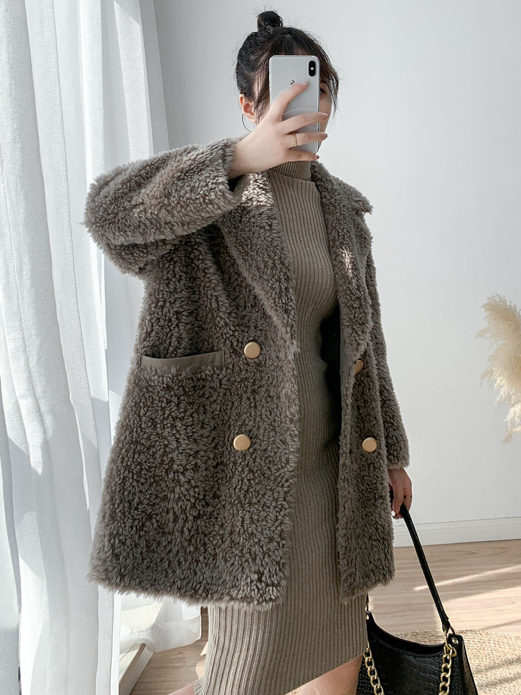 Loose Casual Lamb Fur Coat And Wool One