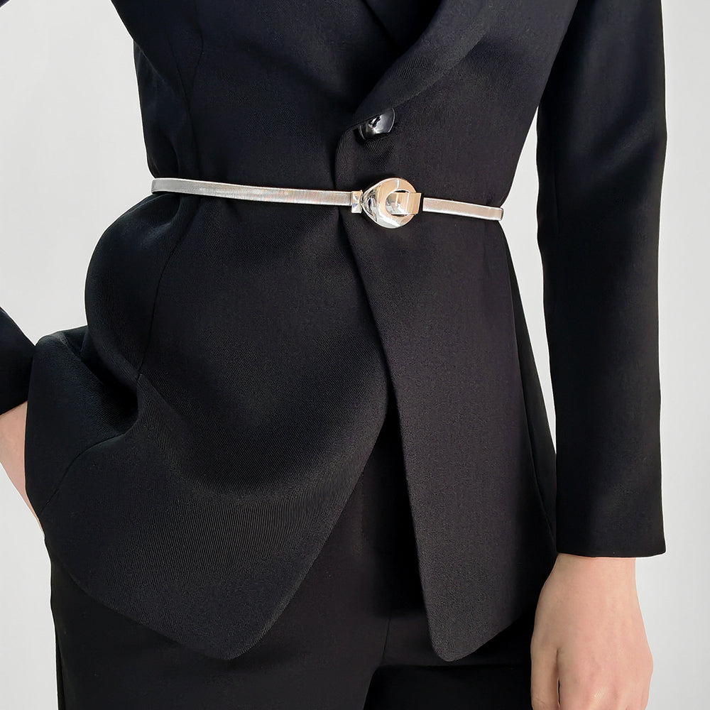 Ladies Personality Spring Waist Chain Elastic Elastic Fashion Metallic Glossy Buckle Silver Blazer Belt