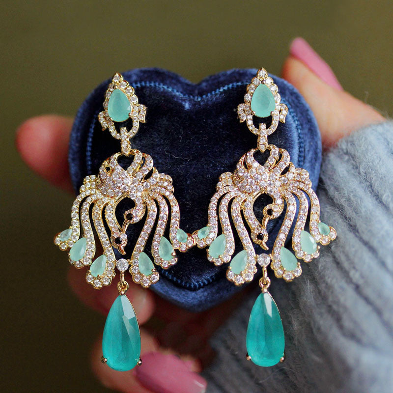 Delicate Light Ice Blue Swan Drop Tassel Earrings