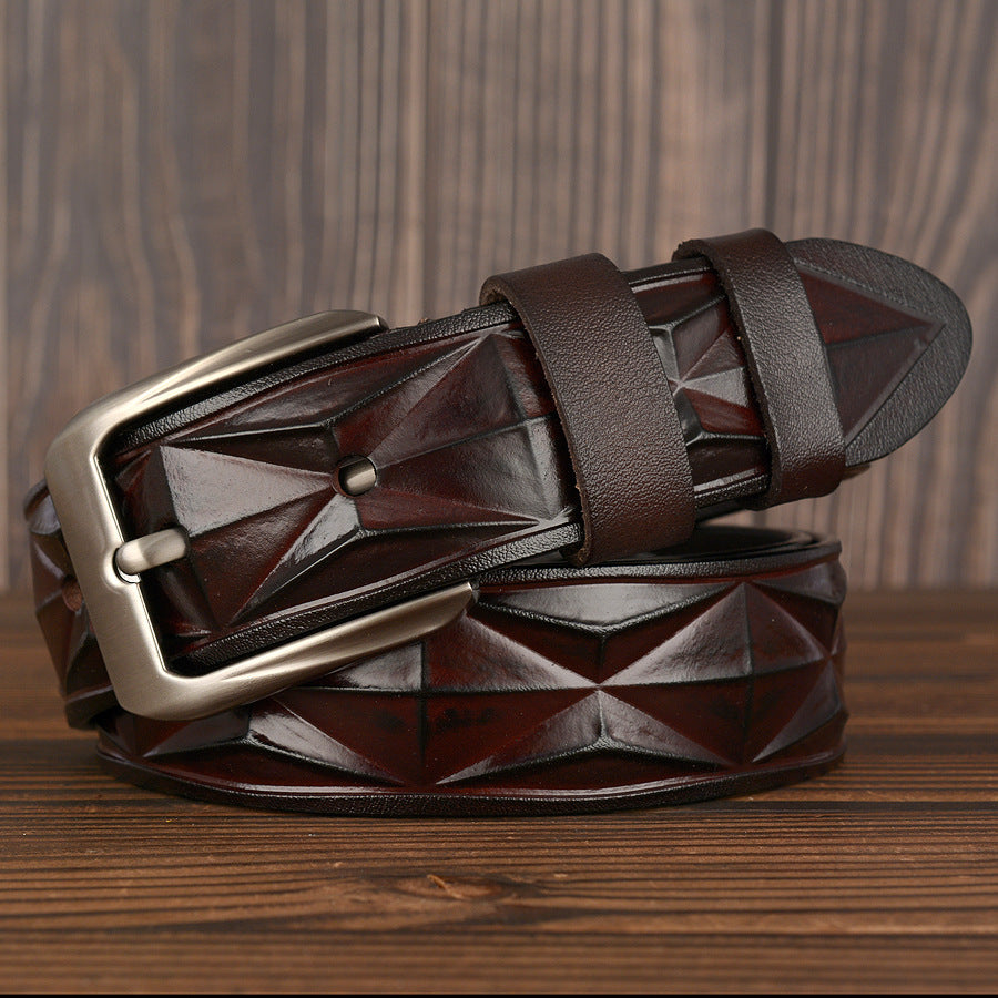 3D craft diamond pattern belt leather casual men's belt