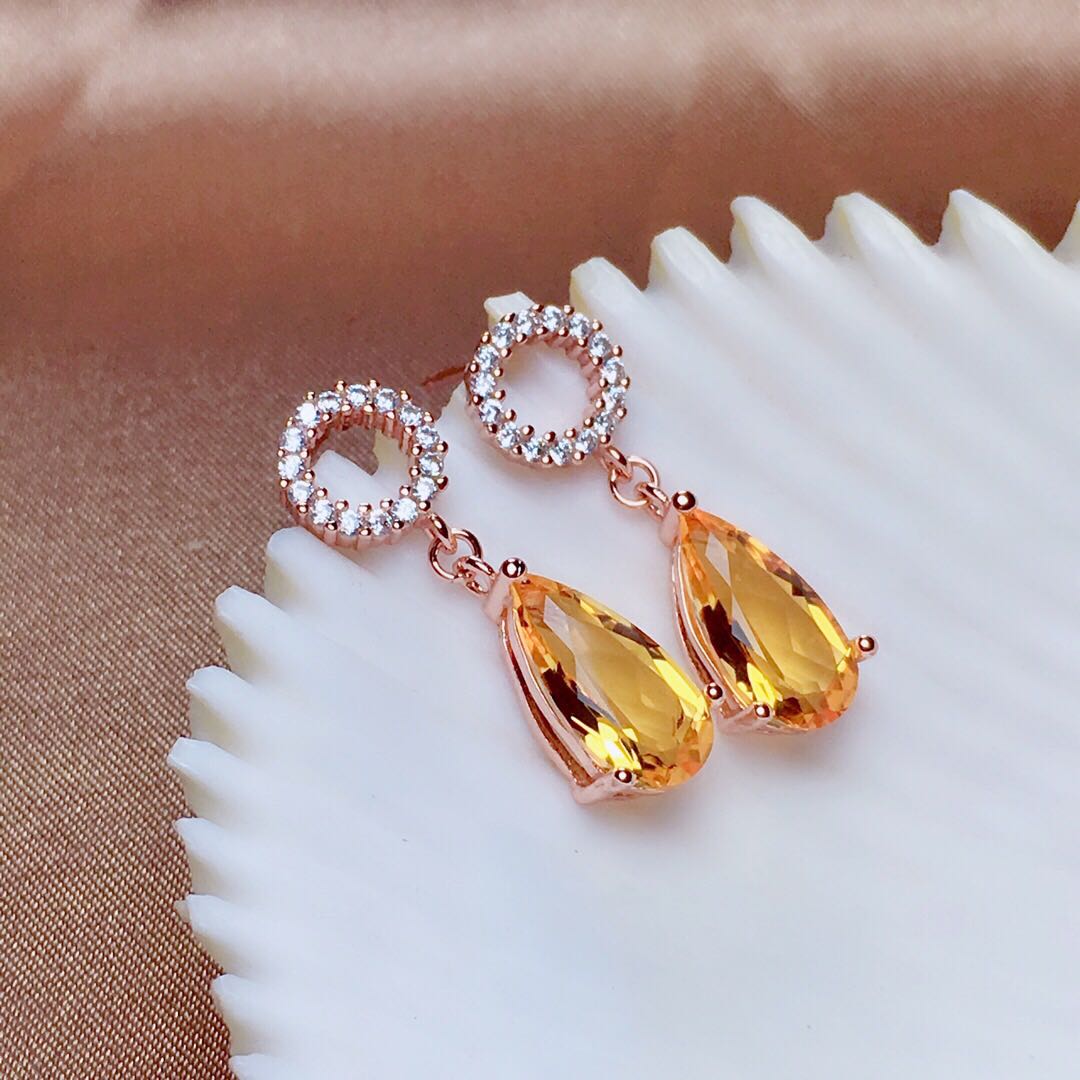 Citrine Earrings Crystal Transparent Luster Good Color Transparent