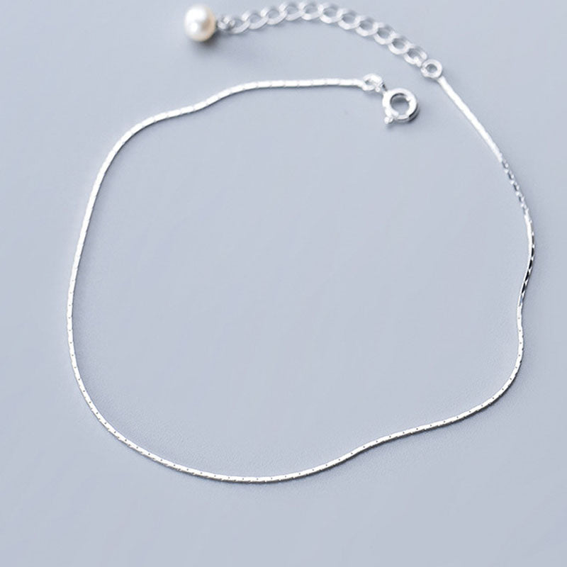 Pearl Simple Snake Bone Chain S925 Silver Anklet