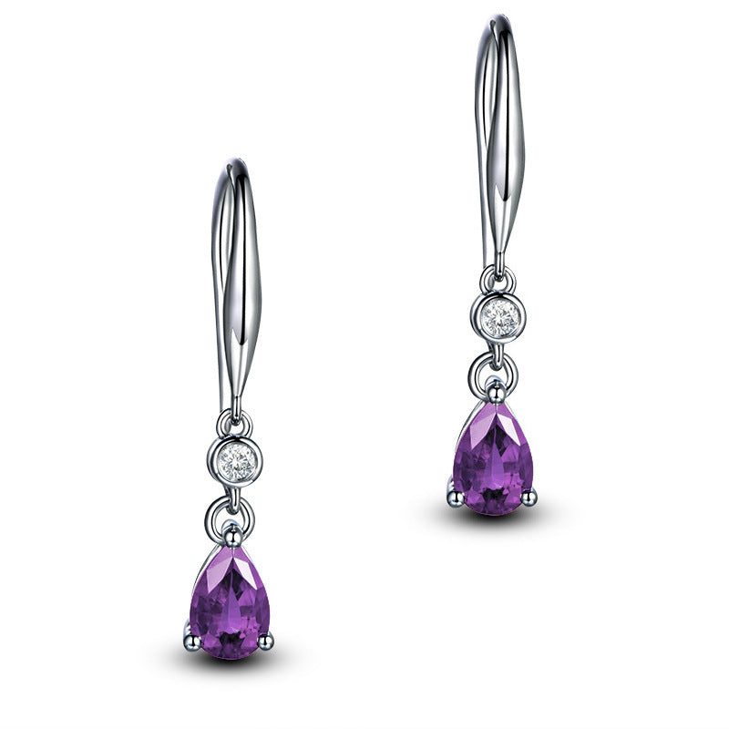 White gold-plated colored imitation sapphire earrings