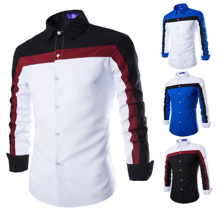 Men's stitching long-sleeved shirt autumn fashion casual