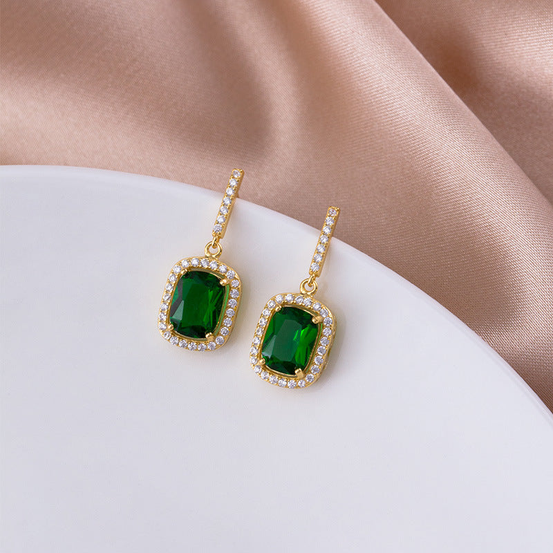 Sterling Silver Petite Emerald Earrings Female Net Red