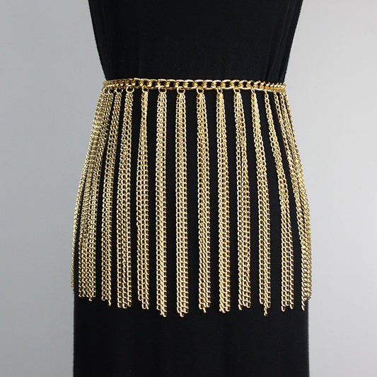 Metal Small Waist Chain Women's Skirt Decorated With Fringed Belt