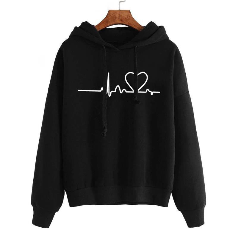 Hooded Sweatshirt Women's Long Sleeve Top Heartbeat