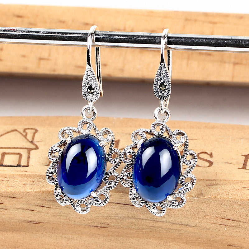 Vintage S925 Sterling Silver Sapphire Earrings