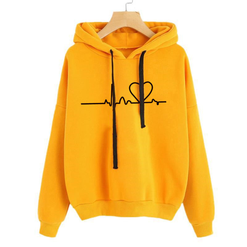 Hooded Sweatshirt Women's Long Sleeve Top Heartbeat