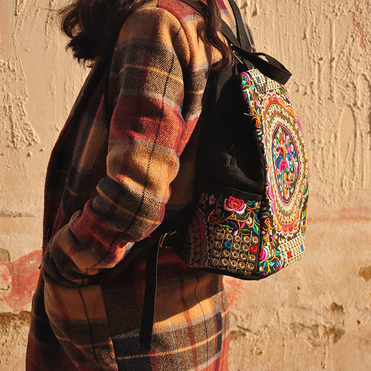 Ethnic style embroidered backpack