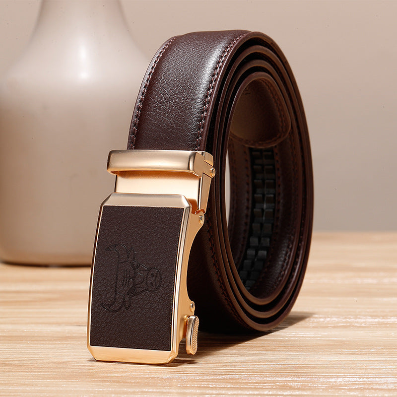 Genuine Leather Cowhide Belt With Automatic Buckle Belt